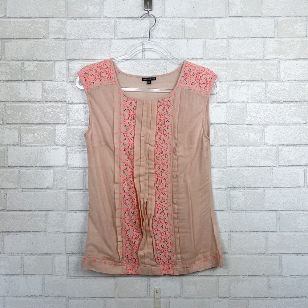 Warehouse Embroidered Pink Tank Top